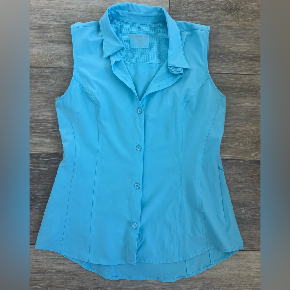 🩵 Reel Legends Dri-fit Turquoise Sleeveless Button Down Shirt Size Small